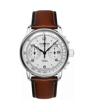 Men Quartz Analog Watch Chronograph ZEPPELIN 8676-1 Silver Dial 43mm