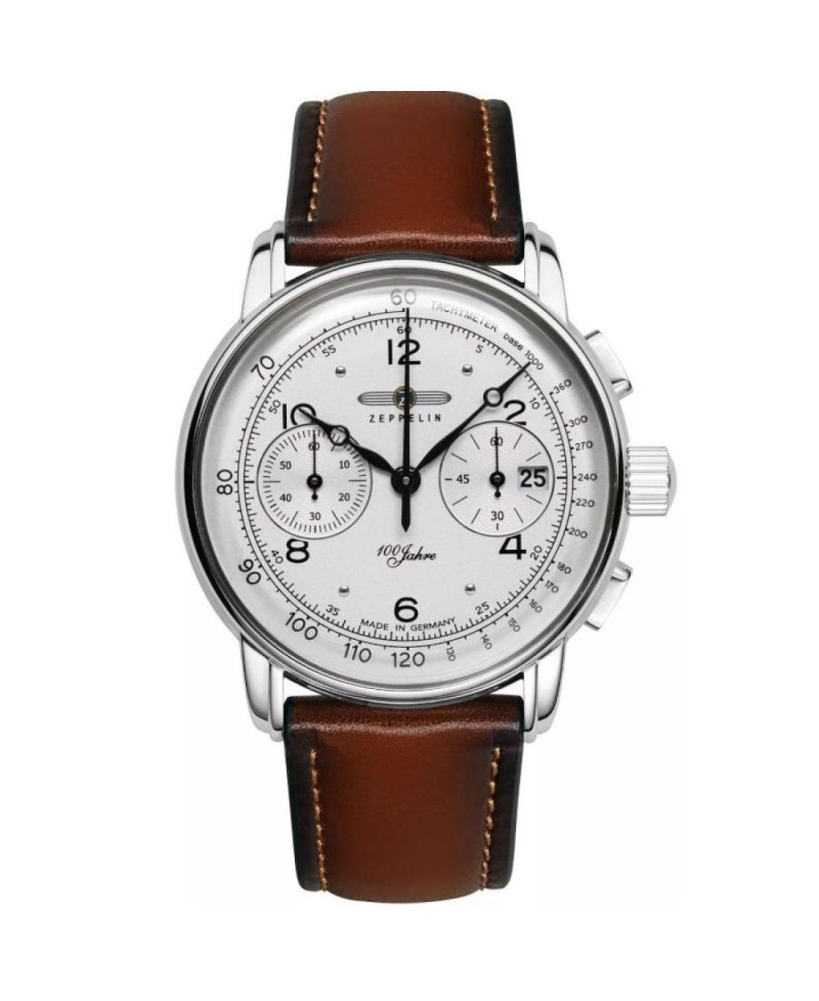 Men Quartz Analog Watch Chronograph ZEPPELIN 8676-1 Silver Dial 43mm
