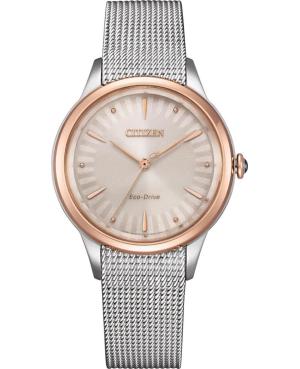 Women Klasické Japan Eco-Drive Analog Watch CITIZEN EM1156-80X Růžová Dial