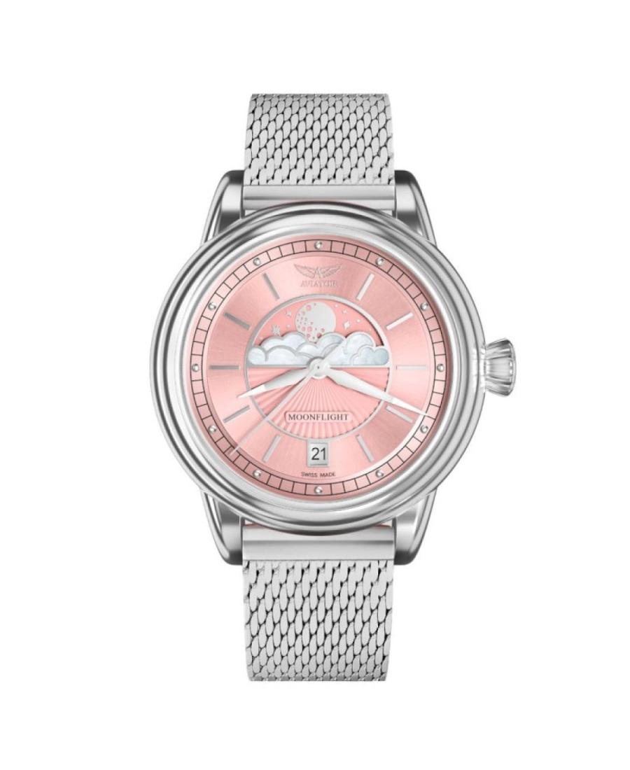 Women Classic Swiss Quartz Watch AVIATOR V.1.33.0.257.5 Pink Dial 36mm