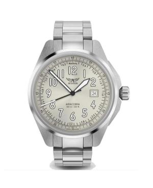 Men Klassisch Swiss Quartz Analog Watch AVIATOR V.1.38.0.327.5 Silver Dial 42.8mm