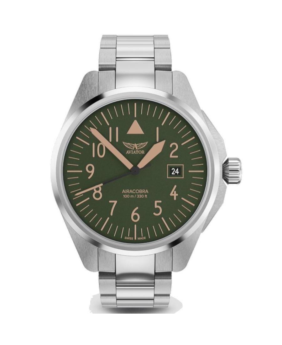 Men Klassisch Swiss Quartz Analog Watch AVIATOR V.1.38.0.330.5 Grün Dial 42.8mm