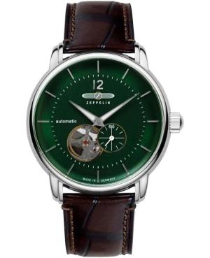 Men Automatic Analog Watch Skeleton ZEPPELIN 8166-4 Green Dial 40mm