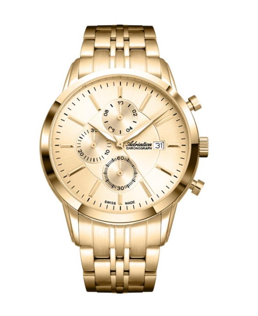 Men Classic Analog Swiss Quartz Watch Chronograph ADRIATICA Gold color Dial 42mm A8306.1111CH