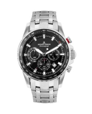 Men Klassisch Quartz Analog Watch Chronograph JACQUES LEMANS 1-2099D Schwarz Dial 42mm