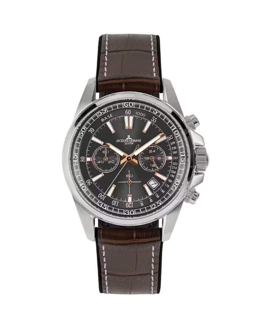 Men Classic Sports Diver Quartz Analog Watch Chronograph JACQUES LEMANS 1-2117W Silver color Dial 44mm