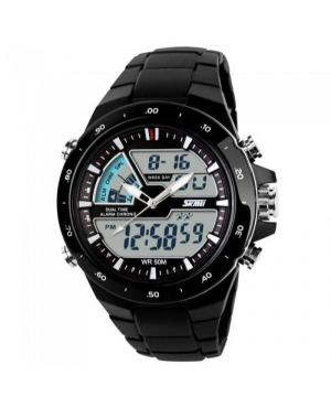 Men Sports Functional Quartz Analog Watch Alarm SKMEI 1016 BK Silver color Dial 50mm