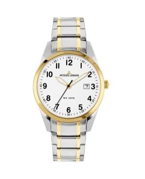 Men Klassisch Quartz Analog Watch JACQUES LEMANS 1-2002U Weiß Dial 40mm