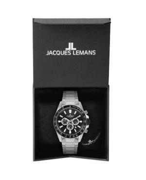 Vyriškas Sportinis Klasikinis Kvarcinis Rodyklinis Watch Chronograph JACQUES LEMANS 1-2140E Juodas Dial 48mm