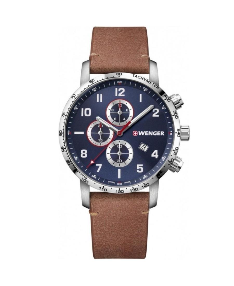 Men Klasické Swiss Quartz Analog Watch Chronograph WENGER 01.1543.108 Modrá Dial 44mm