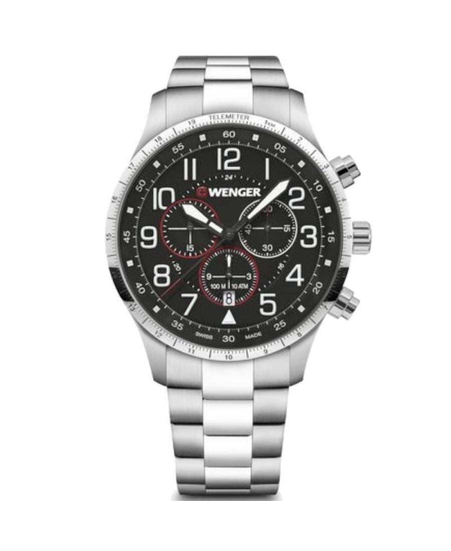 Men Klasické Swiss Quartz Analog Watch Chronograph WENGER 01.1543.120 Černá Dial 44mm