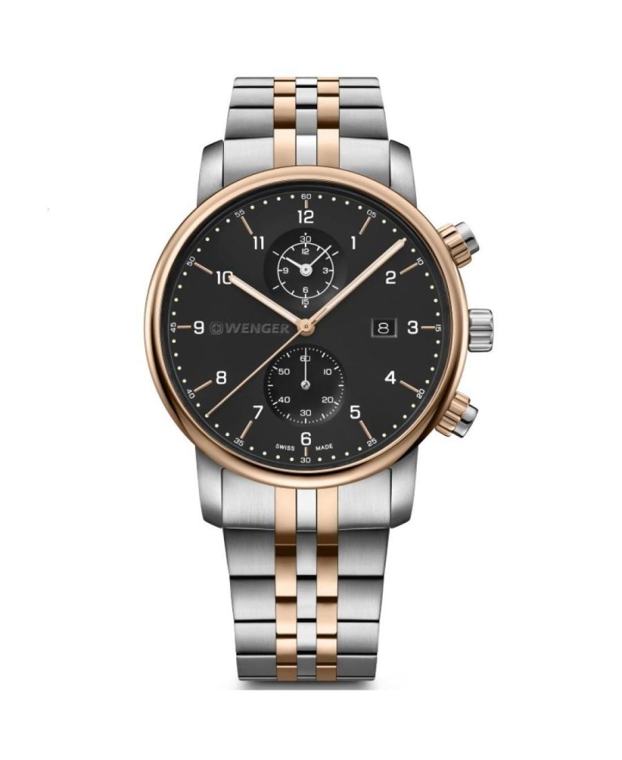 Men Klassisch Swiss Quartz Analog Watch Chronograph WENGER 01.1743.129 Schwarz Dial 42mm