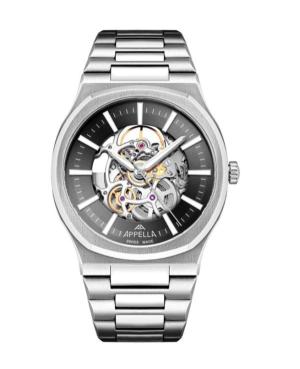 Men Classic Analog Luxury Swiss Watch Skeleton APPELLA Black Dial 24mm L12006.5116ASQ