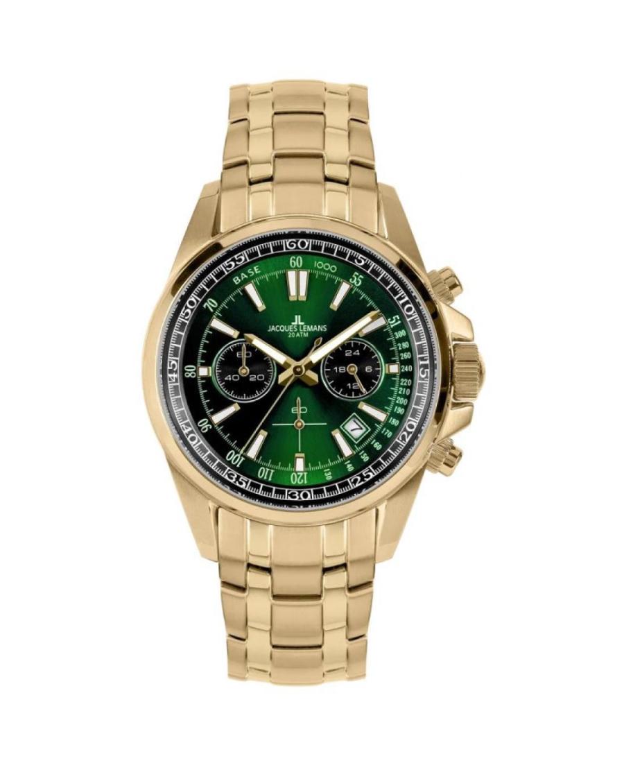 Mężczyźni klasyczny sportowy Diver kwarcowy analogowe Zegarek Chronograf JACQUES LEMANS 1-2117ZK Zielony Wybierz 44mm