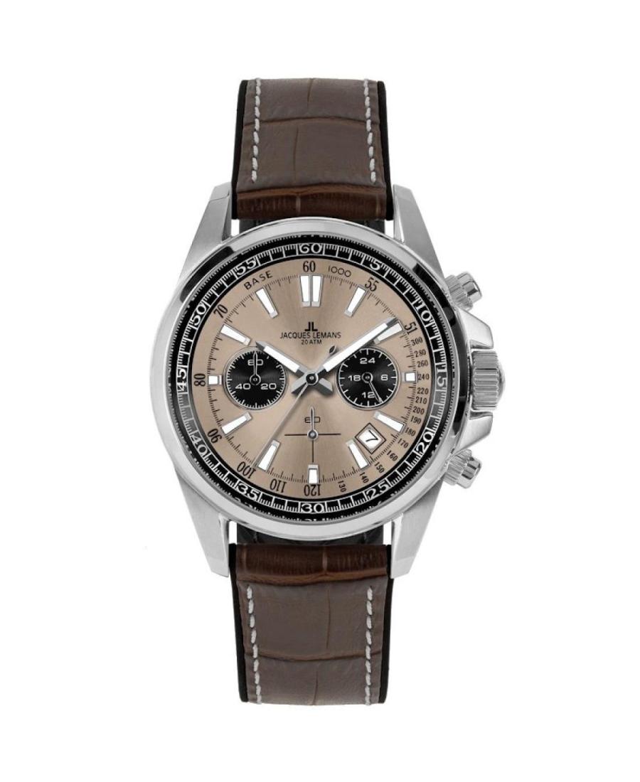 Men Klasické Sports Diver Quartz Analog Watch Chronograph JACQUES LEMANS 1-2117ZF Hnědá Dial 44mm
