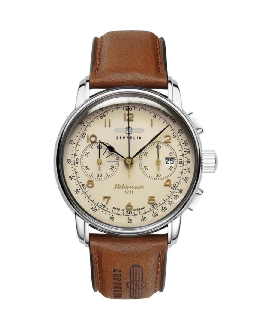 Men Klassisch Quartz Analog Watch Chronograph ZEPPELIN 9670-5 Braun Dial 42mm