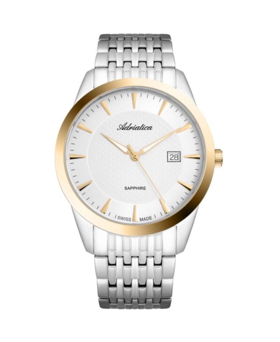 Men Classic Analog Klasické Swiss Quartz Watch ADRIATICA Silver Dial 40mm A1288.2113Q