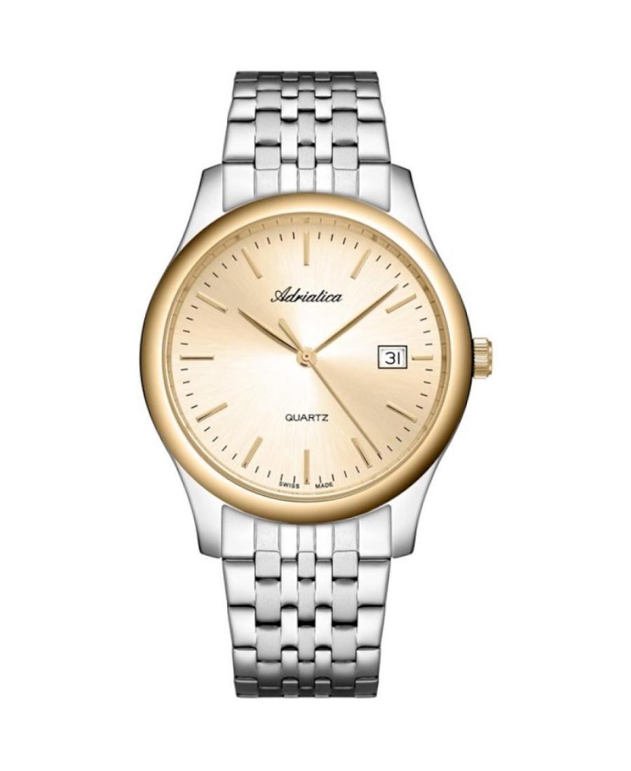 Men Classic Analog Klasické Swiss Quartz Watch ADRIATICA Golden Dial 40mm A1024.2111Q