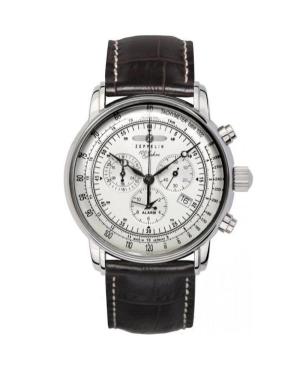 Men Quartz Analog Watch Chronograph ZEPPELIN 7680-1 White Dial 42mm