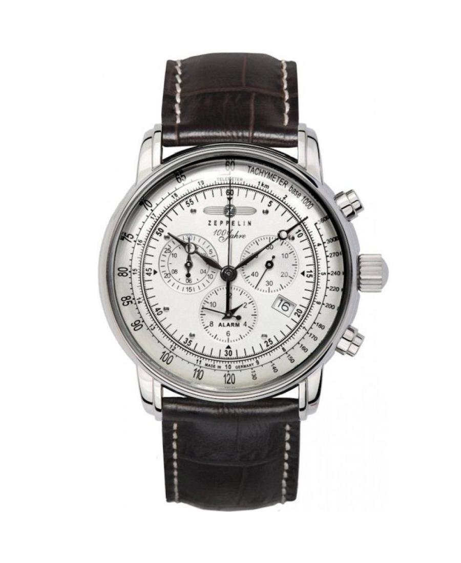 Men Quartz Analog Watch Alarm ZEPPELIN 7680-1 Silver Dial 42mm