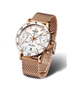 Women Fashion Sports Diver Quartz Analog Watch Chronograph VOSTOK EUROPE VK64-515B528BRRG-LEWH-SLWH Mother of Pearl Dial 42mm