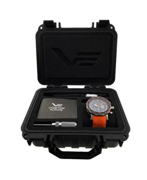 Men Functional Sports Diver Luxury Quartz Analog Watch Alarm VOSTOK EUROPE YM86-620A506LEBK-SLOR Orange Dial 49mm image 5