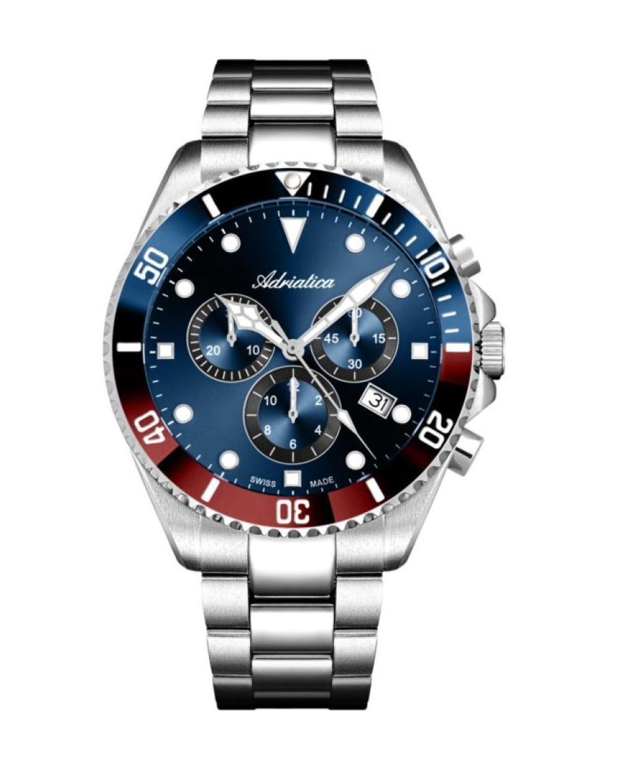 Mężczyźni Classic Analog Szwajcar Zegarek Chronograf ADRIATICA Niebieska Wybierz 42mm A8347.T195CHR