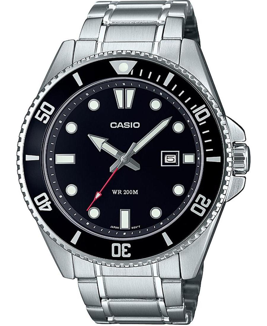 Vyriškas Sportinis Diver Japoniškas Kvarcinis Rodyklinis Watch CASIO MDV-107D-1A1VEF Juodas Dial 44mm