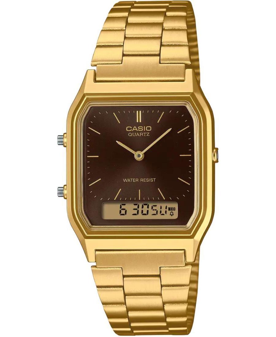 Men Functional Klassisch Japan Quartz Analog Watch Alarm CASIO AQ-230GA-5AMQYES Braun Dial 28mm