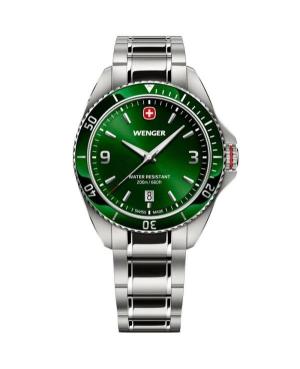 Men Classic Diver Swiss Quartz Analog Watch WENGER 01.2031.102 Green Dial 40mm