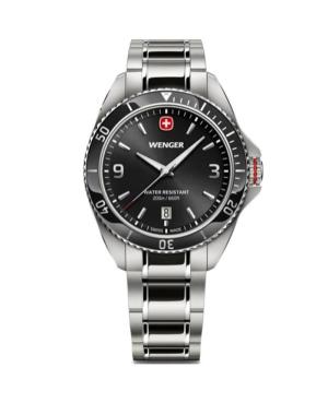 Men Classic Diver Swiss Quartz Analog Watch WENGER 01.2031.101 Black Dial 40mm
