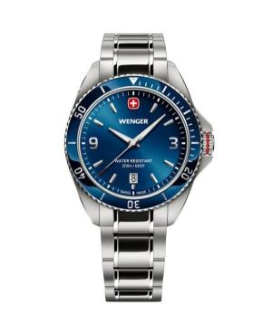 Men Classic Diver Swiss Quartz Analog Watch WENGER 01.2031.103 Blue Dial 40mm