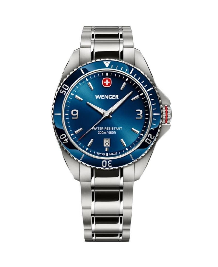 Men Classic Diver Swiss Quartz Analog Watch WENGER 01.2031.103 Blue Dial 40mm