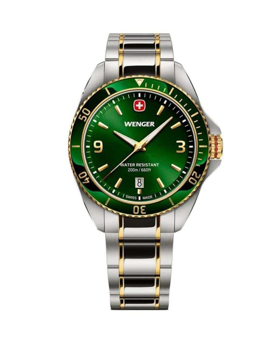Men Classic Diver Swiss Quartz Analog Watch WENGER 01.2031.105 Green Dial 40mm
