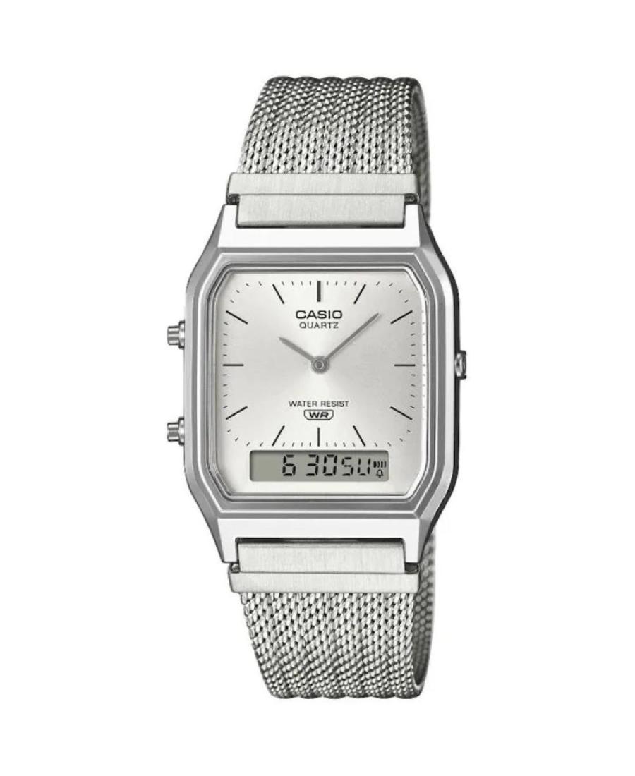 Vyriškas Japoniškas Kvarcinis Digital Watch Alarm CASIO AQ-230EM-7AEF Sidabras Dial 28mm