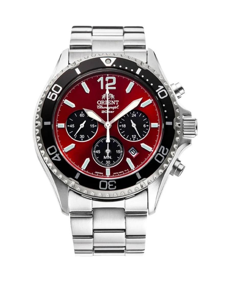 Men Sports Klasické Diver Japan Quartz Analog Watch Chronograph ORIENT RA-TX0207R10B Burgundy Dial 43mm