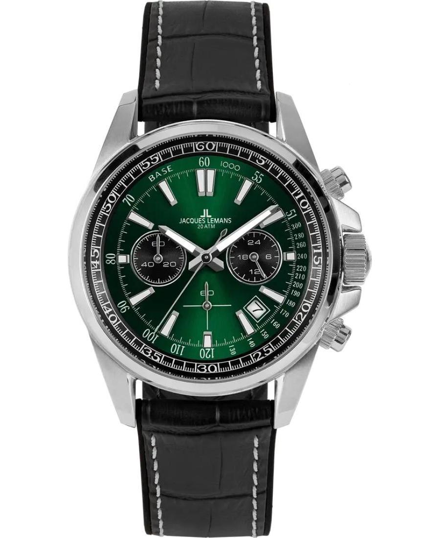Mężczyźni sportowy klasyczny Diver kwarcowy analogowe Zegarek Chronograf JACQUES LEMANS 1-2117T Zielony Wybierz 44mm