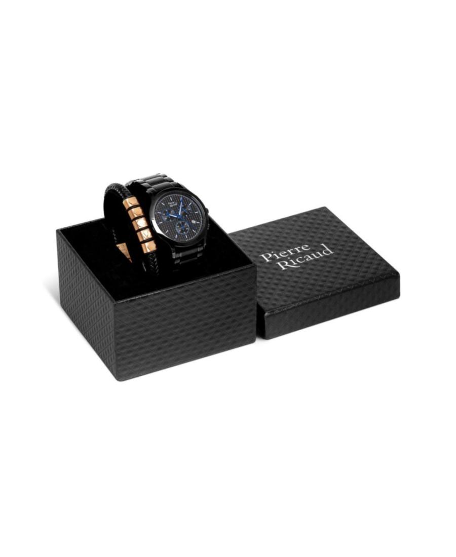 Men Classic Analog Watch Chronograph PIERRE RICAUD Schwarz Dial 43mm P91099.B114CH619.9.BL