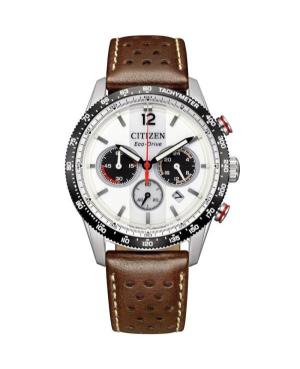 Mężczyźni klasyczny sportowy Japonia bateria słoneczna analogowe Zegarek Chronograf CITIZEN CA4714-04A Biały Wybierz