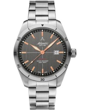 Men Klasické Swiss Quartz Analog Watch ATLANTIC 70356.41.41R Silver color Dial 44mm
