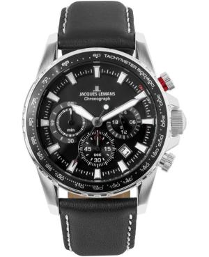 Men Sports Quartz Analog Watch Chronograph JACQUES LEMANS 1-2099A Schwarz Dial 42mm
