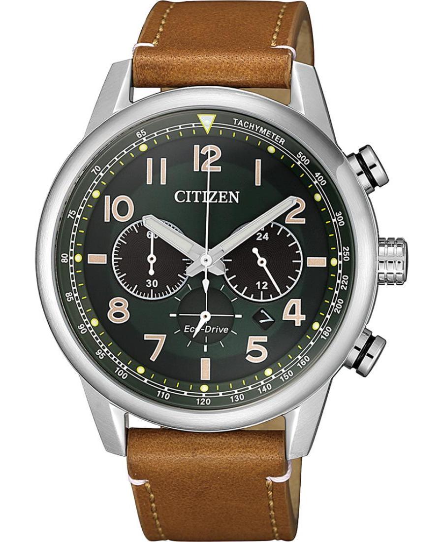 Men Klasické Functional Japan Eco-Drive Analog Watch Chronograph CITIZEN CA4420-21X Zelená Dial 43.1mm