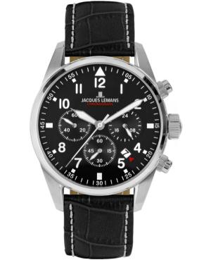 Men Klassisch Quartz Analog Watch Chronograph JACQUES LEMANS 42-2A Schwarz Dial 42mm