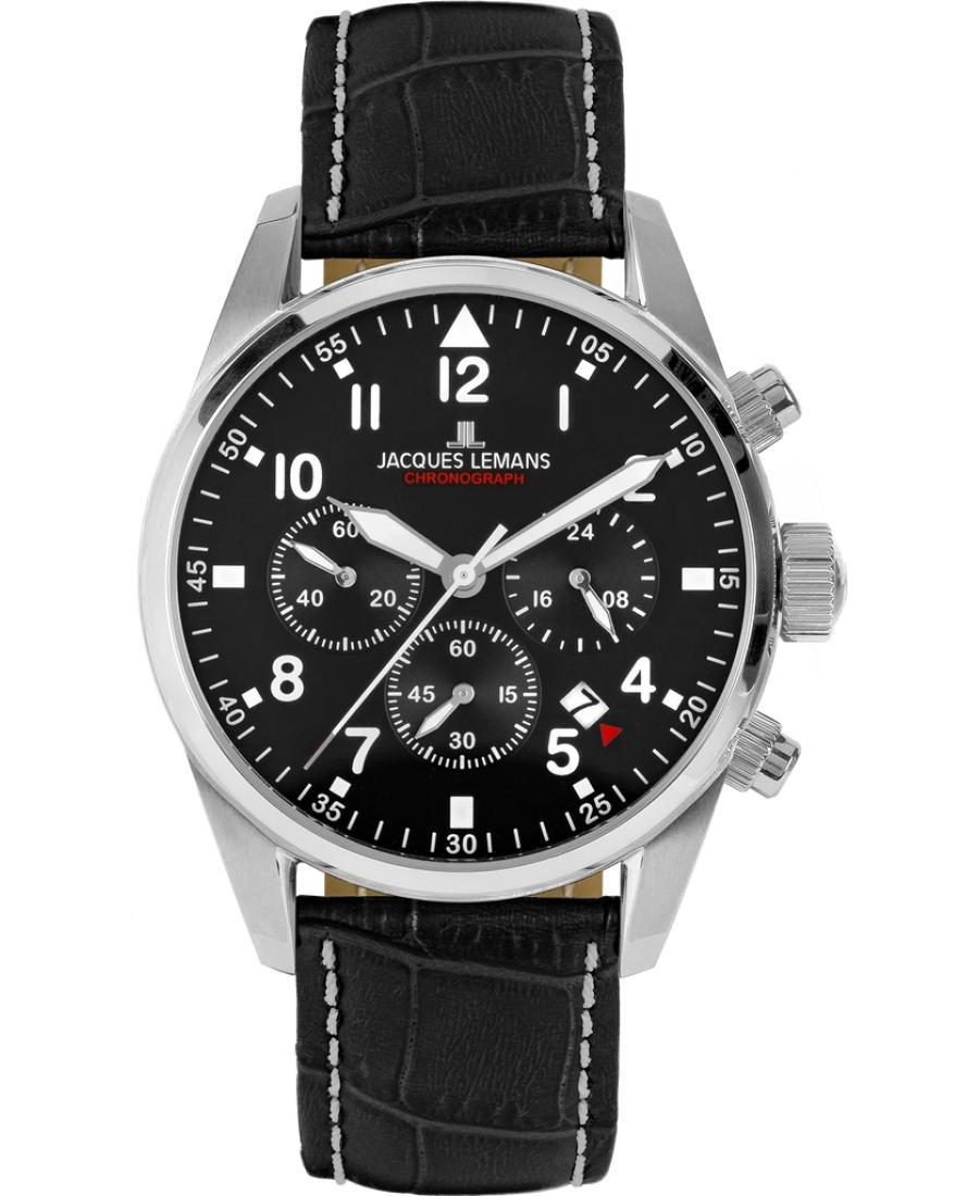 Men Klasické Quartz Analog Watch Chronograph JACQUES LEMANS 42-2A Černá Dial 42mm