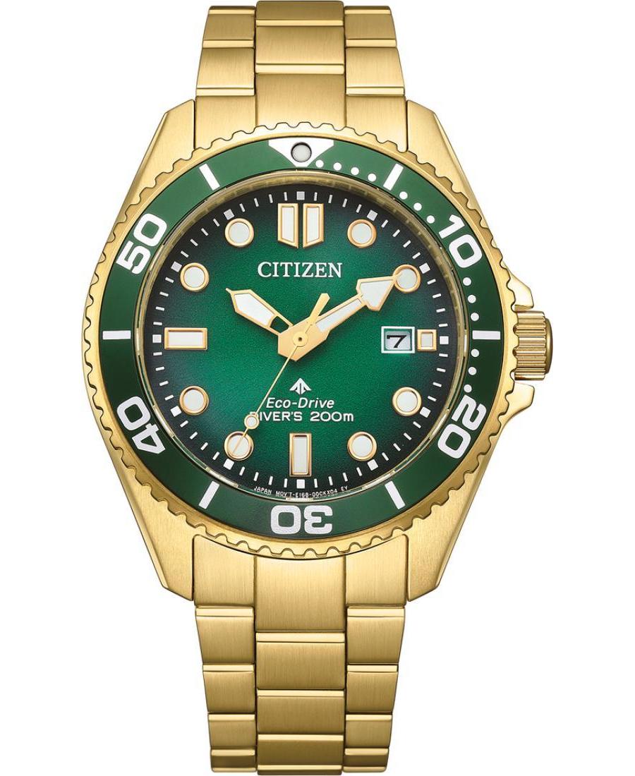 Mężczyźni Diver Japonia bateria słoneczna analogowe Zegarek CITIZEN BN0262-59W Zielony Wybierz 41mm