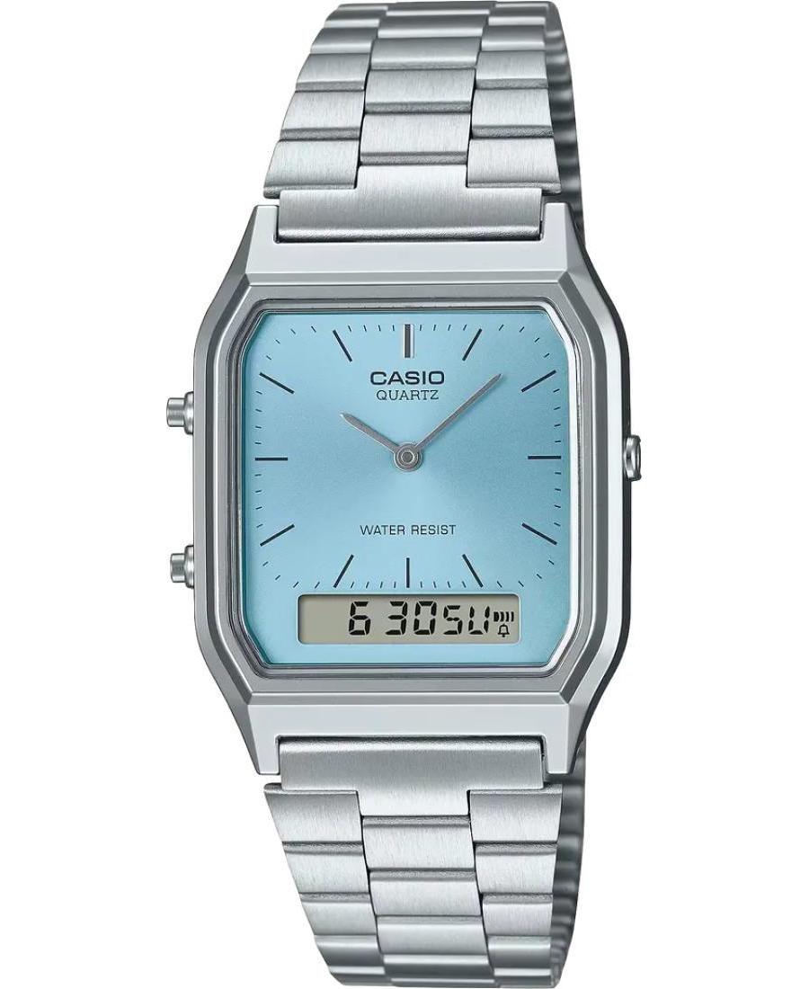 Vyriškas Japoniškas Kvarcinis Digital Watch Alarm CASIO AQ-230A-2A1MQYES Mėlyna Dial 28mm
