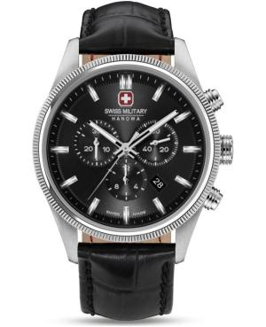 Vyriškas Sportinis Klasikinis Swiss Kvarcinis Rodyklinis Watch Chronograph SWISS MILITARY HANOWA SMWGC0003101 Juodas Dial 43mm
