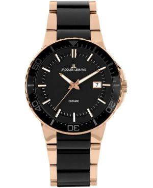 Men Classic Quartz Analog Watch JACQUES LEMANS 1-2164C Black Dial 43mm