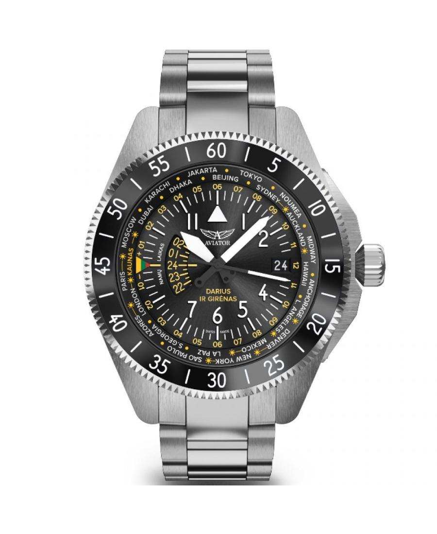 Men Swiss Classic Quartz Watch AVIATOR V.1.37.0.292.5 Black Dial