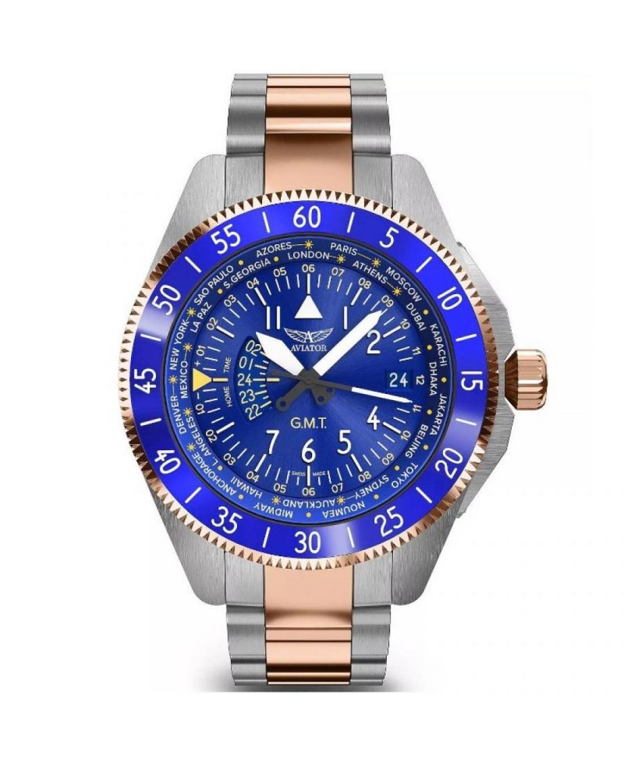 Men Swiss Classic Quartz Watch AVIATOR V.1.37.3.308.5 Blue Dial